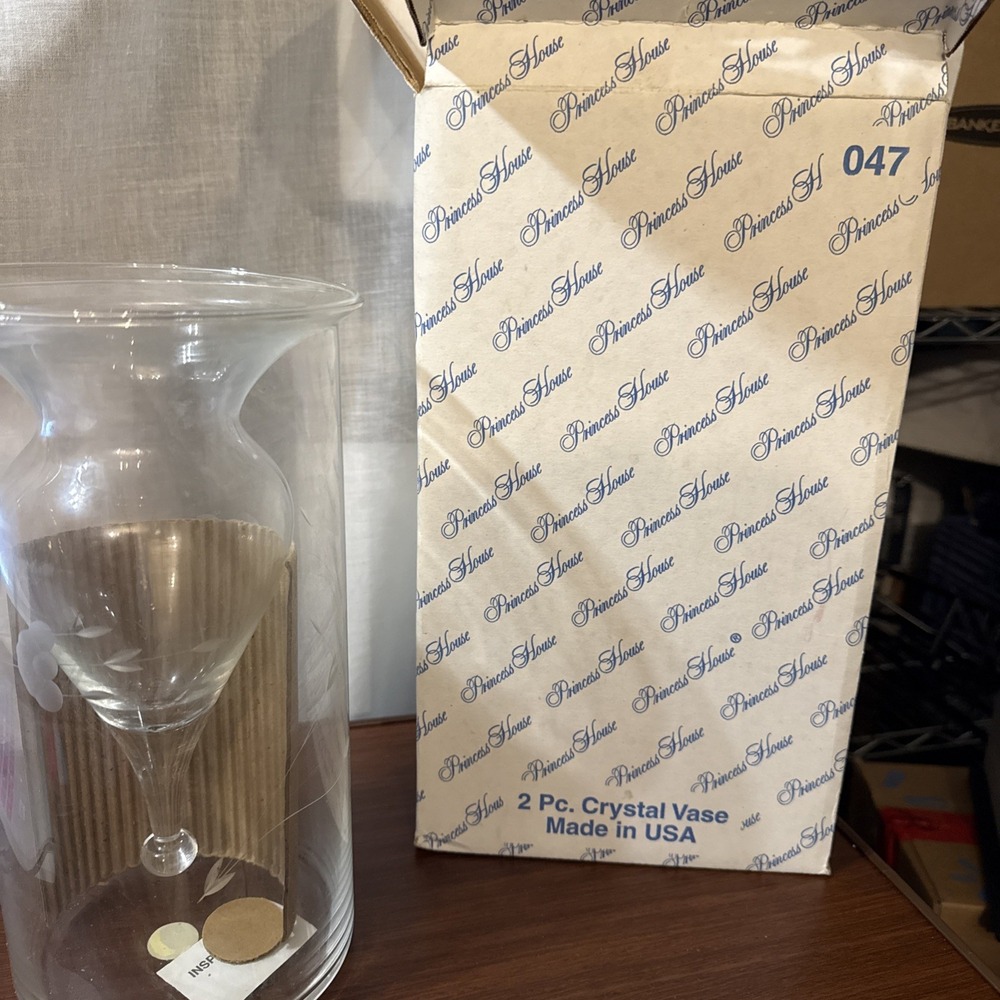princess house 2 piece crystal vase new in box